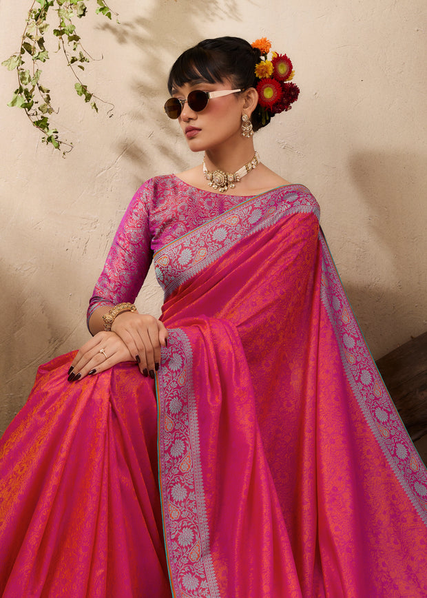 Fuchsia Pink Woven Kanjivaram Silk Saree