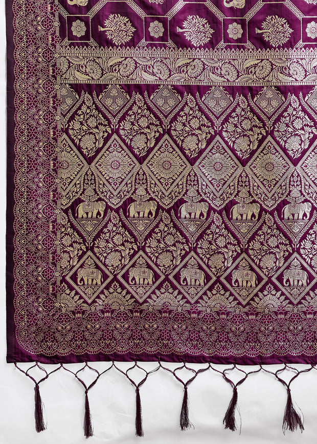 Plum Purple Woven Banarasi Silk Saree