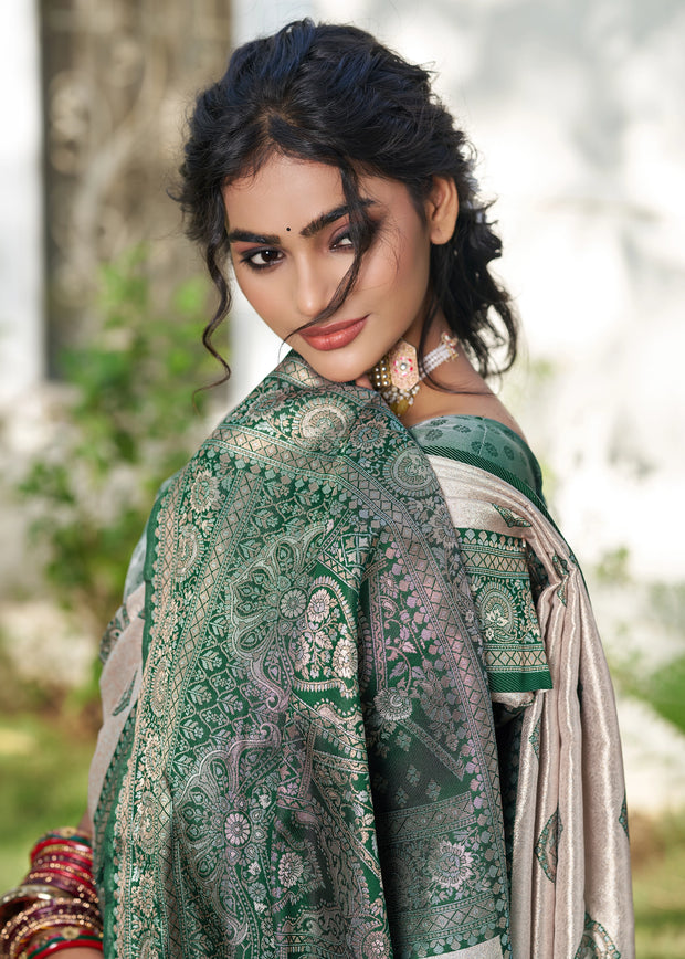 Frosty Green Woven Banarasi Silk Saree