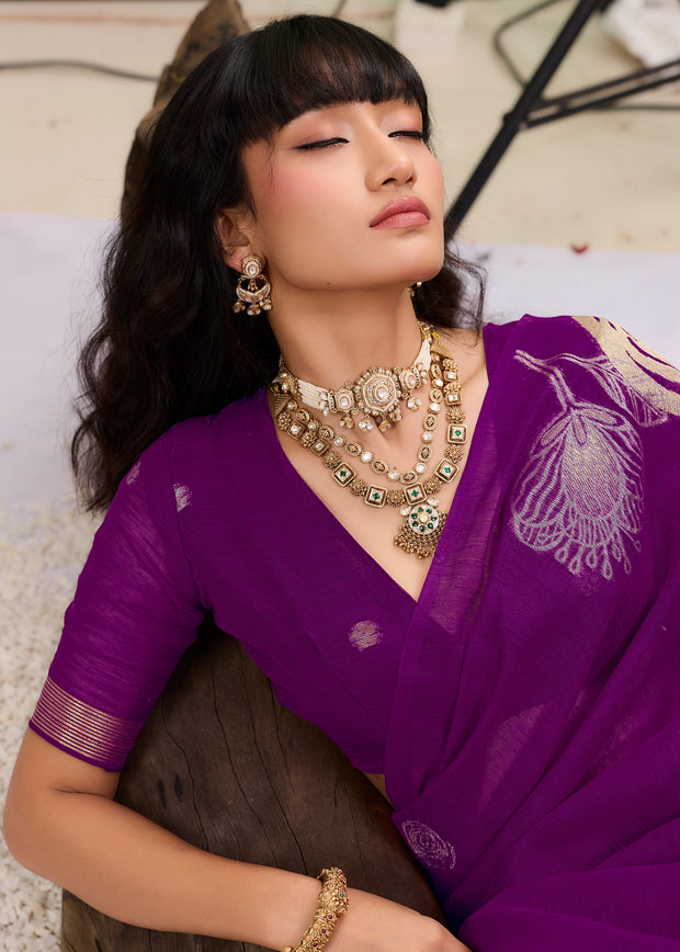 Rich Purple Woven Soft Silk Saree