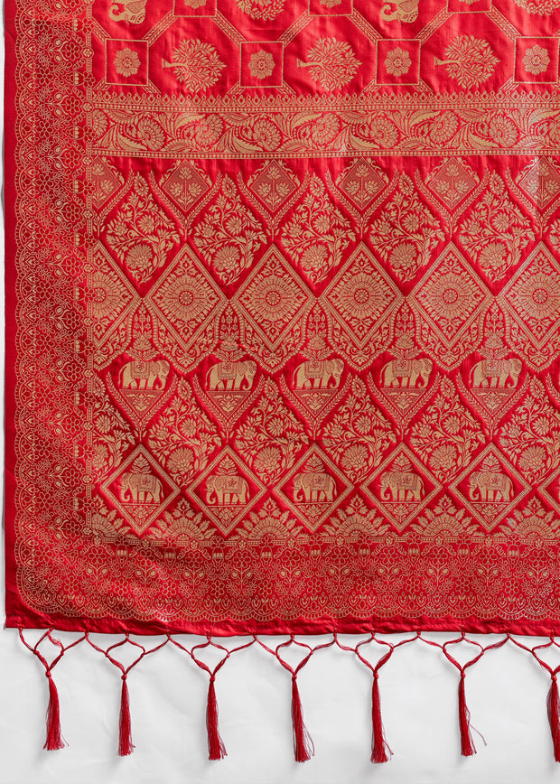 Vermilion Red Woven Banarasi Silk Saree