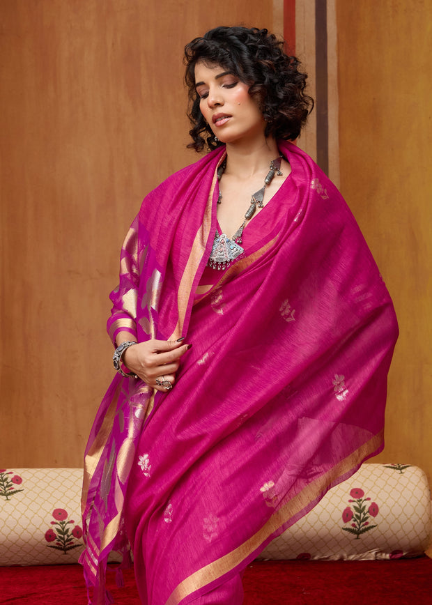 Princess Pink Woven Cotton Silk Saree