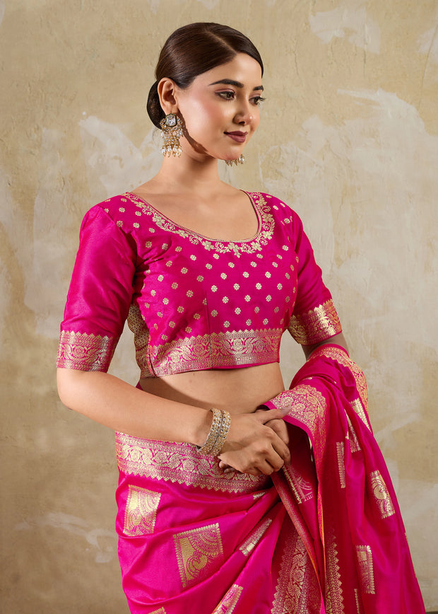 Princess Pink Woven Banarasi Silk Saree