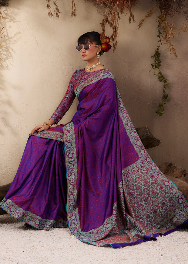 Deep Purple Woven Kanjivaram Silk Saree