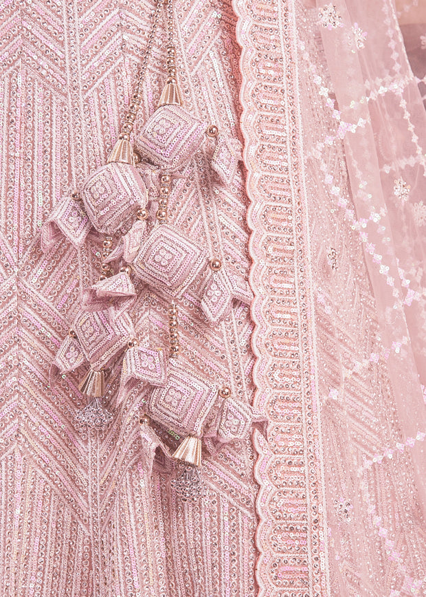 Baby Pink Net Embroidered Bridal Lehenga