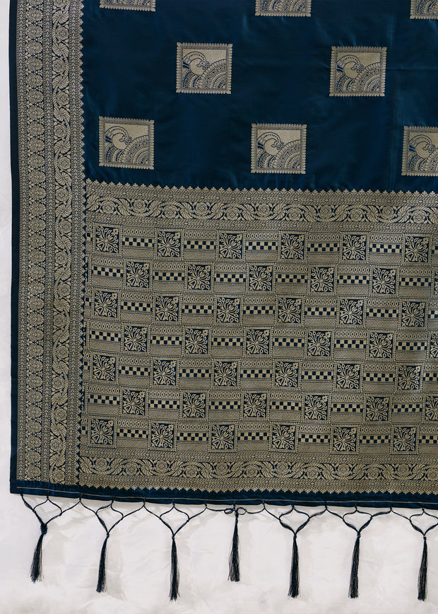 Coral Blue Woven Banarasi Silk Saree