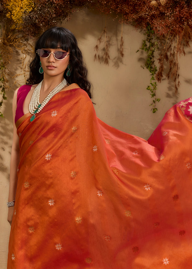 Jaffa Orange Woven Cotton Silk Saree