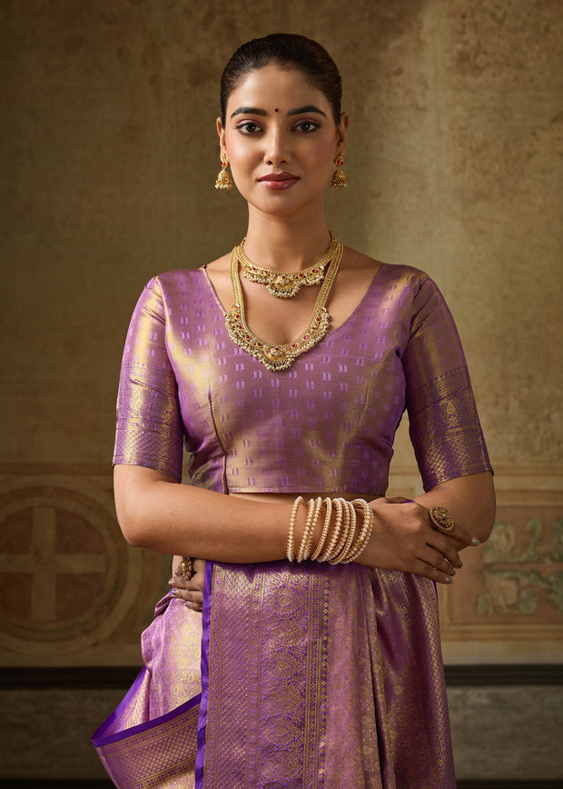 Sparkling Purple Woven Kanjivaram Silk Saree