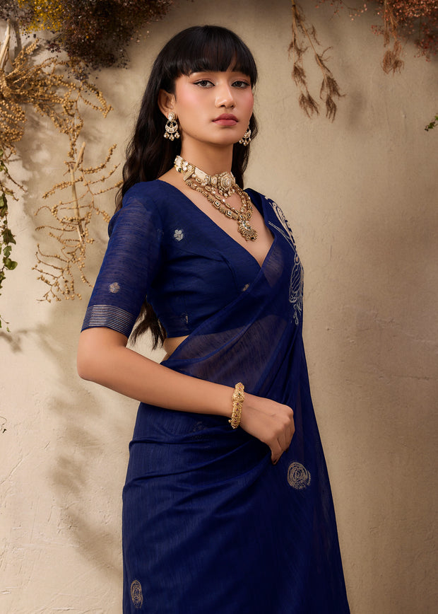 Deep Blue Woven Soft Silk Saree