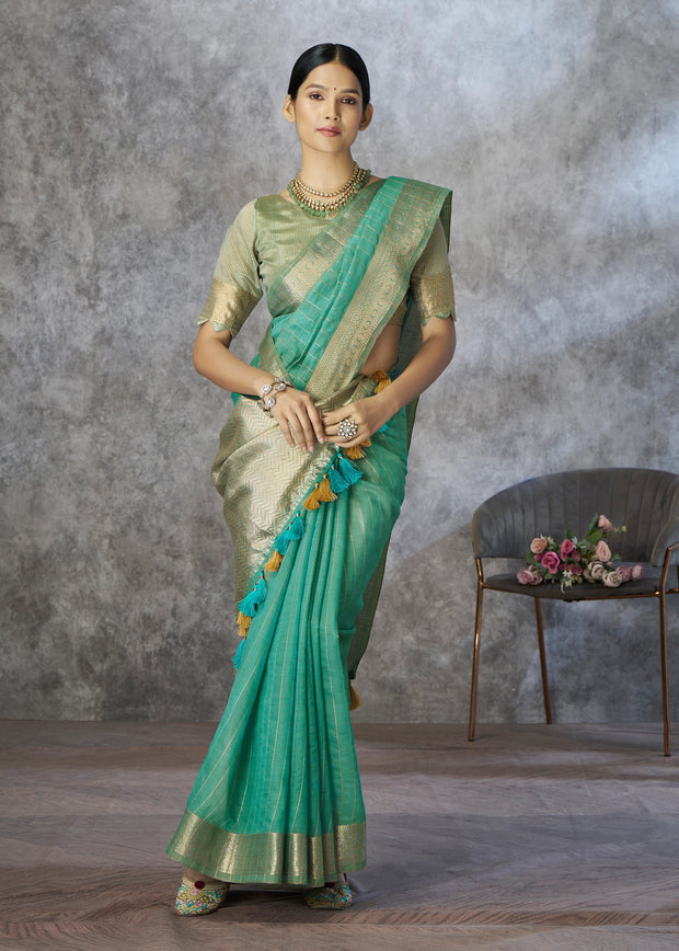 Meadow Green Woven Cotton Saree