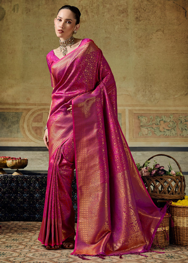 Magenta Pink Woven Banarasi Silk Saree