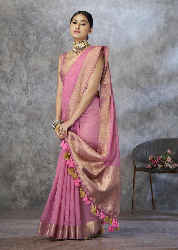 Bloom Pink Woven Cotton Saree