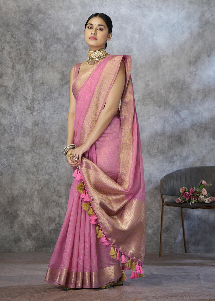 Bloom Pink Woven Cotton Saree