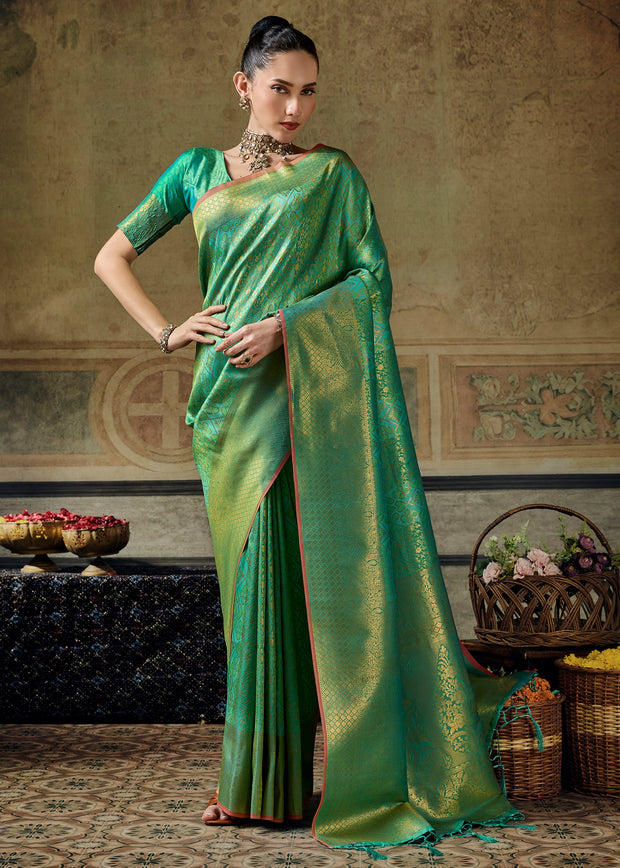 Sea Green Woven Banarasi Silk Saree