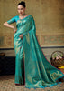 Teal Green Woven Banarasi Silk Saree