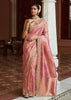 Peach Pink Bead Work Kanjivaram Soft Silk Saree
