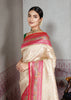 Shakti(Pre-Order): Banarasi Brocade Saree in Shades of Ivory and Pink with Mughal Buta (6891514593473)