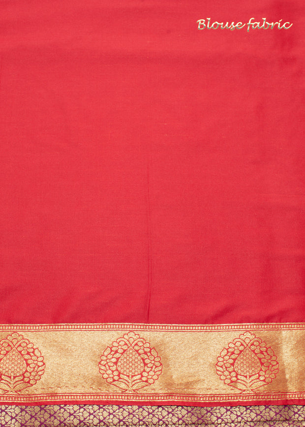 Kanakam (Pre-Order): Kanjivaram Kadhwa Weave Saree in the shades of Golden Purple and Red (6894241972417)