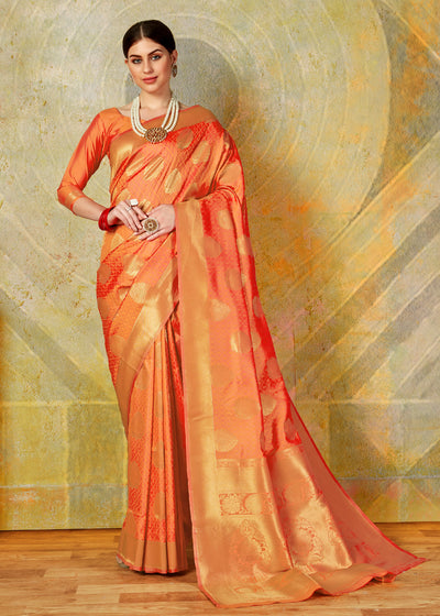 Flaming Orange Woven Banarasi Saree (5673674080407)