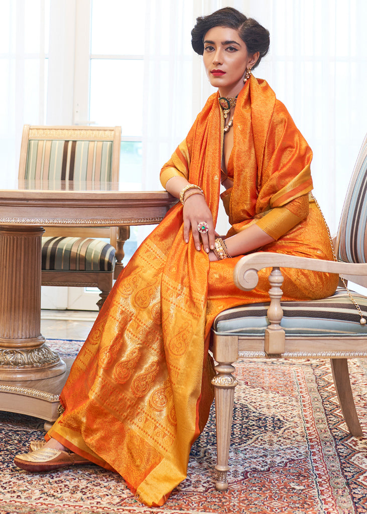 JAFFA ORANGE WOVEN SILK KANJIVARAM SAREE (6161581768897)