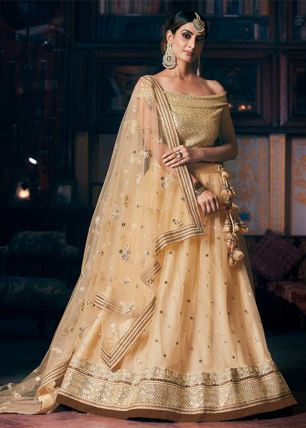 BEIGE GEORGETTE EMBROIDERED LEHENGA (6863504408769)