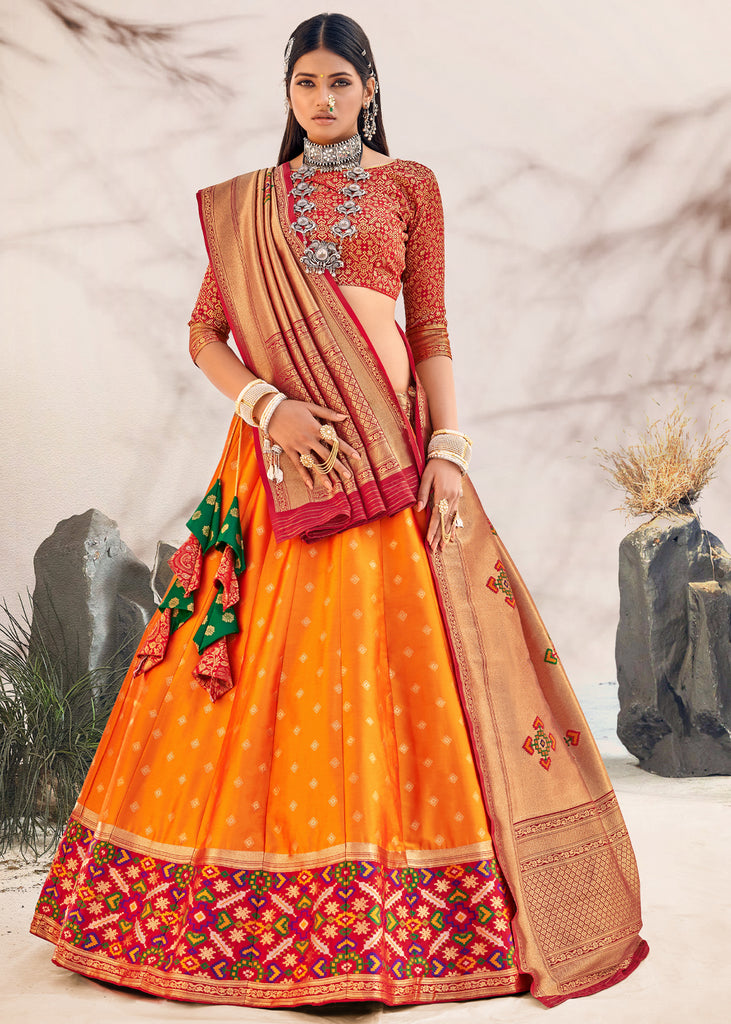 Buy Red & Orange Water Color Embroidered Lehenga With Dupatta Online -  RI.Ritu Kumar International Store View