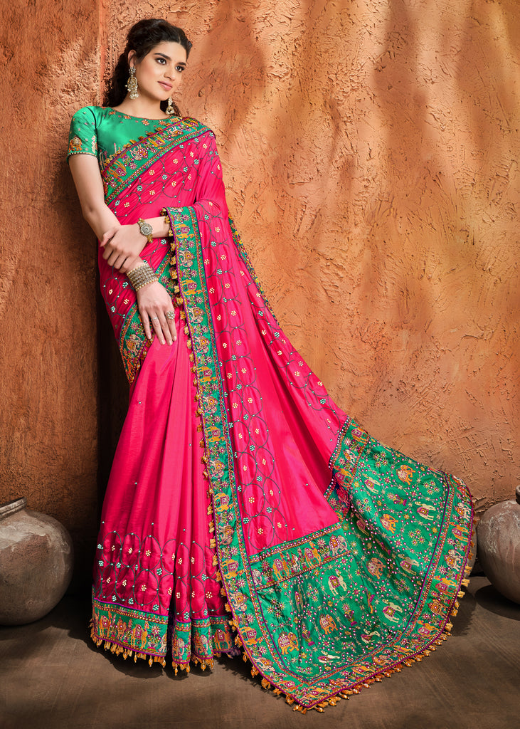 Buy Traditional Banarasi Saree - Blue Kachhi & Mirror Work Saree – Empress  Clothing