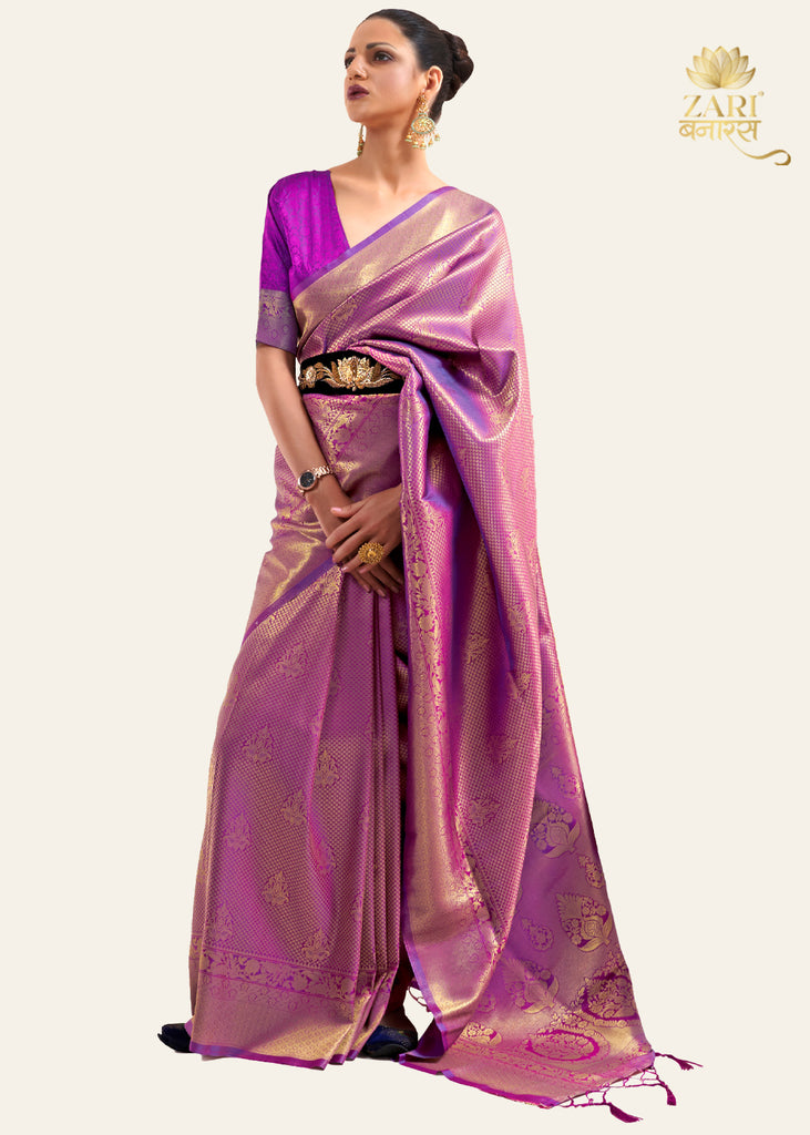 IMPERIAL GOLDEN PURPLE WOVEN KANJIVARAM SAREE (6920105394369)