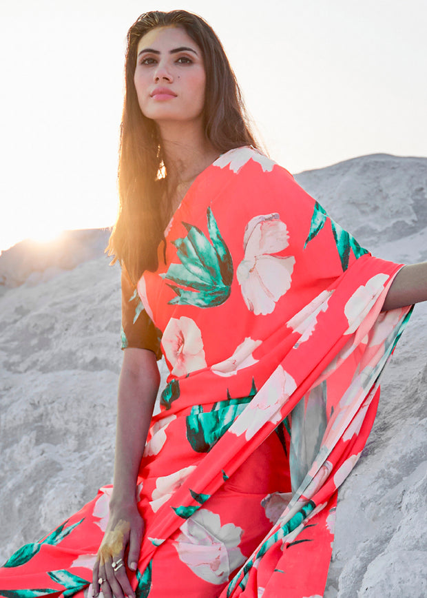 BLOSSOM PINK PRINT SAGA SAREE (6138403193025)