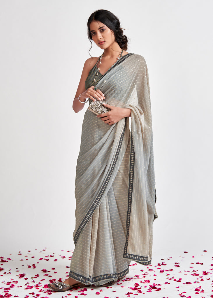 Grey Shimmer Designer Designer Saree for Ceremonial