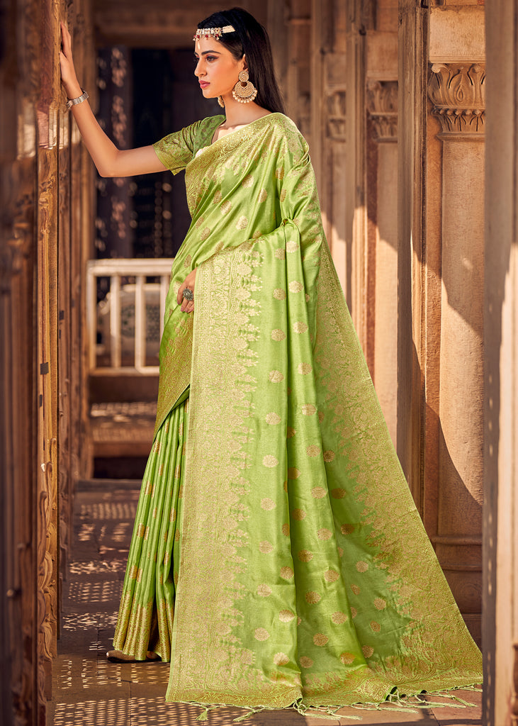 Pista Green Silk Saree With Blouse 249853