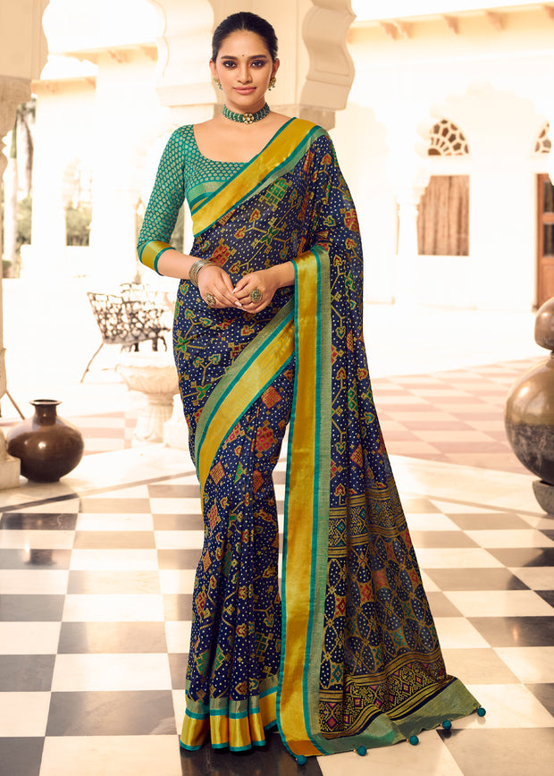 ROYAL BLUE WOVEN PATOLA SILK SAREE (6889776742593)