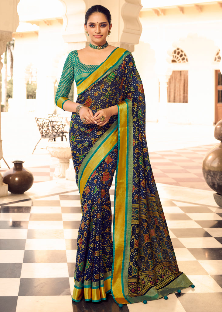 ROYAL BLUE WOVEN PATOLA SILK SAREE (6889776742593)