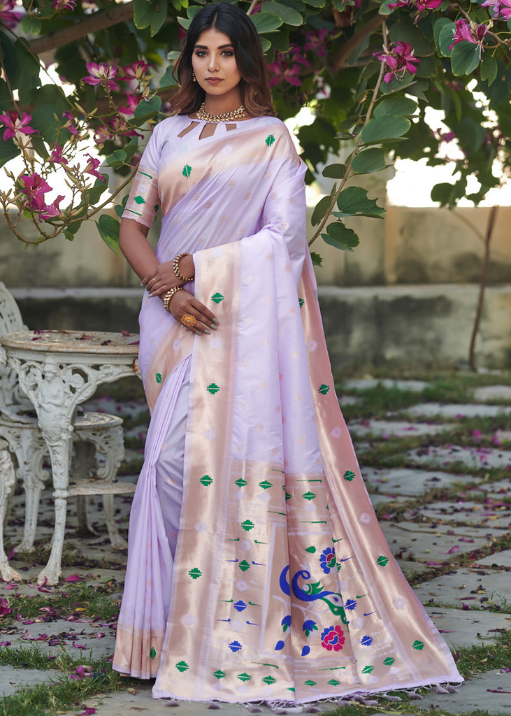 Buy Embroidered Silk Light Purple Saree (NWSA-6028) Online
