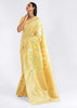 CITRUS YELLOW WOVEN LINEN SILK SAREE (6757876007105)
