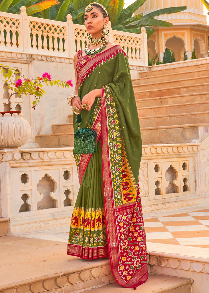 Banarasi Cotton Linen Mix Saree With Resham Peacock Weaving-Mehndi Gre –  Banarasikargha