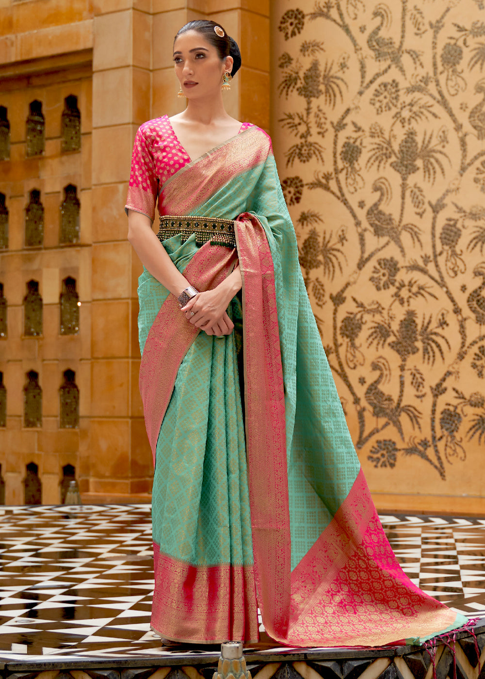 Multi Colour Banarasi Silk Saree With Zari Work – Parvati Ethnic