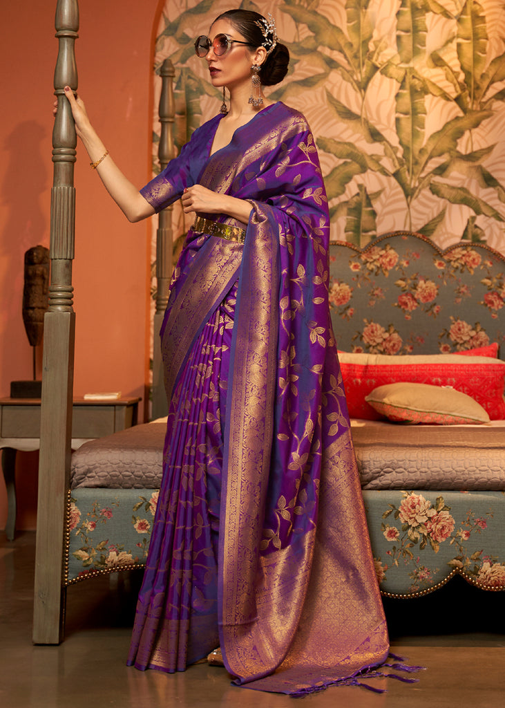 Buy Navy blue pink woven Banarasi Brocade saree online - Best quality silk  sarees - Free international shipping - Easy returns – Karagiri