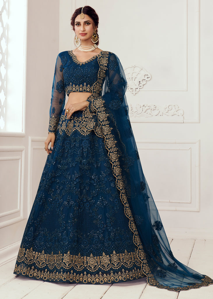 RICH BLUE HEAVY EMBROIDERED LEHENGA (6669276774593)