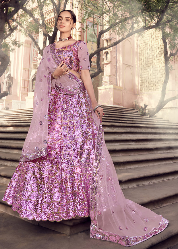 VIVID PURPLE HEAVY DESIGNER SEQUINS WORK LEHENGA WITH SOFT NET DUPATTA (6652589768897)