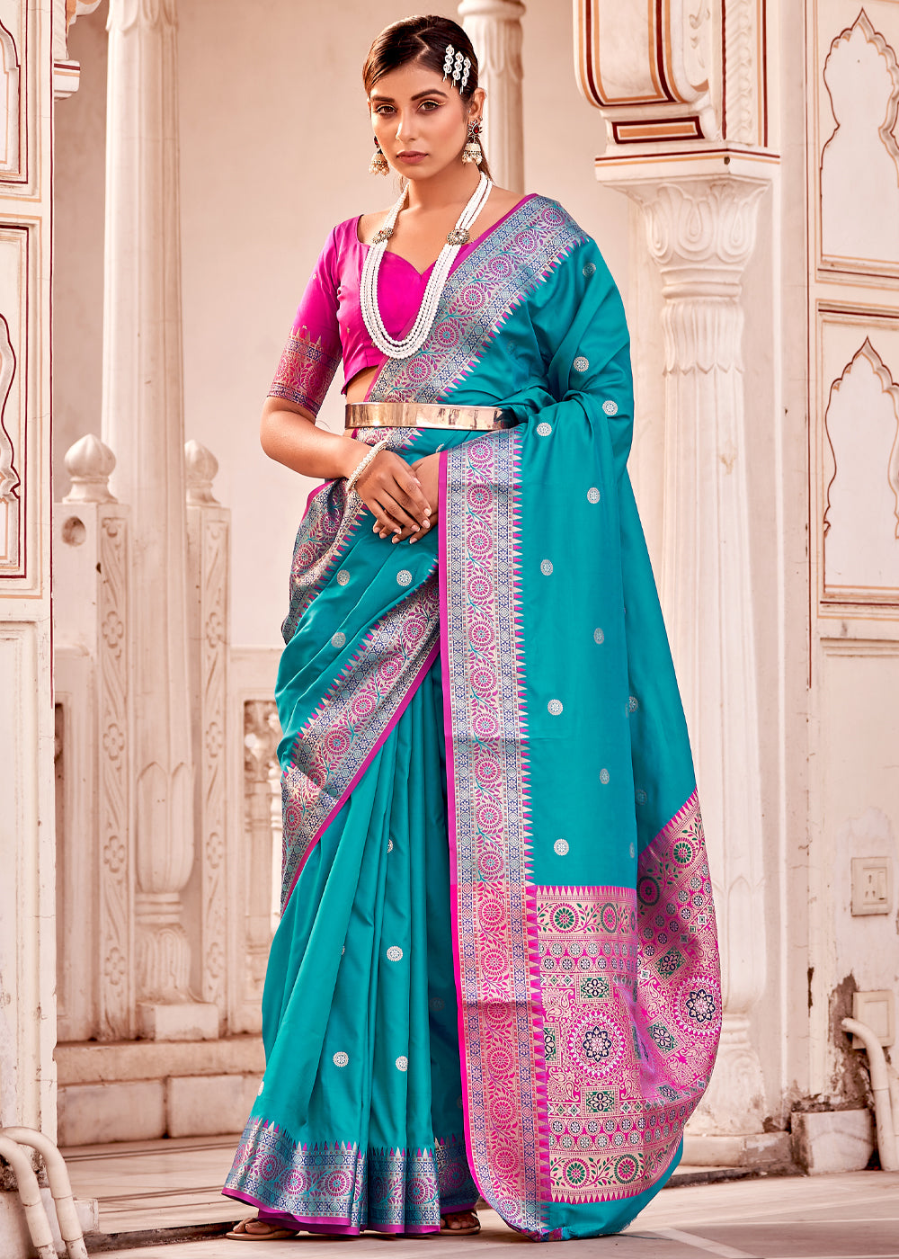 Navy Blue Banarasi Georgette Saree with Contrast Stitched Blouse – Seasons  Chennai