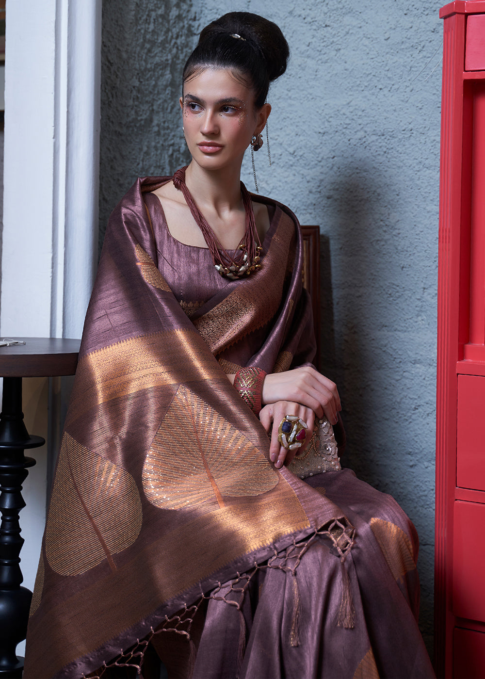 Grey Kanjivaram Silk Saree In Woven Work 5084SR02