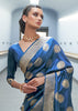 BLUE DENIM WOVEN BANARASI SILK SAREE (6629477449921)