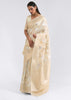 RICH IVORY BEIGE WOVEN LINEN SILK SAREE (6757868601537)