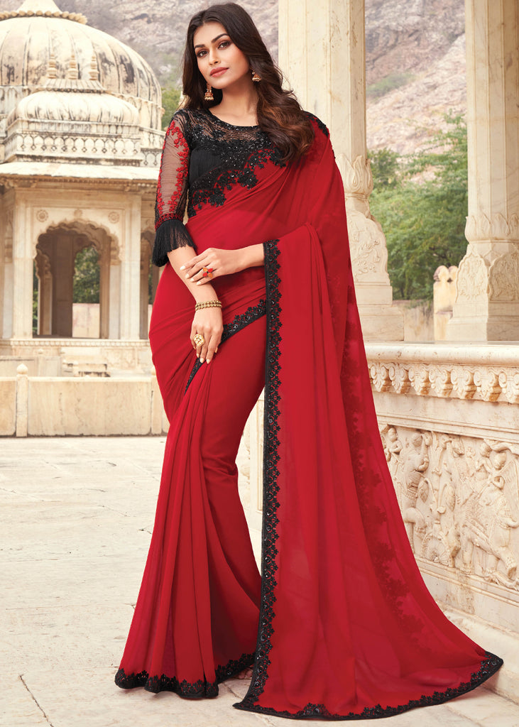 Banarasi Semi Silk Saree With Silver Zari Weaving & Contrast Border-Bl –  Banarasikargha