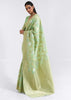 KELLY GREEN WOVEN LINEN SILK SAREE (6757870141633)