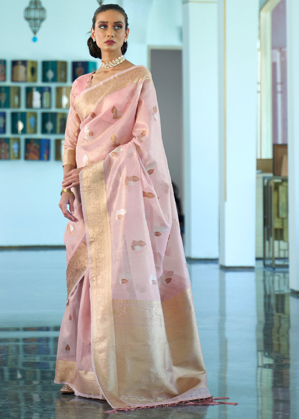 PRE ORDER :: GOLDEN BANARASI HANDLOOM PURE TISSUE ORGANZA SAREE