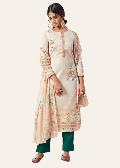 OFF WHITE FLOWER PRINT SUIT SET WITH BEAUTIFUL DUPATTA (6684268101825)
