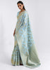 IRISH BLUE WOVEN LINEN SILK SAREE (6757867094209)