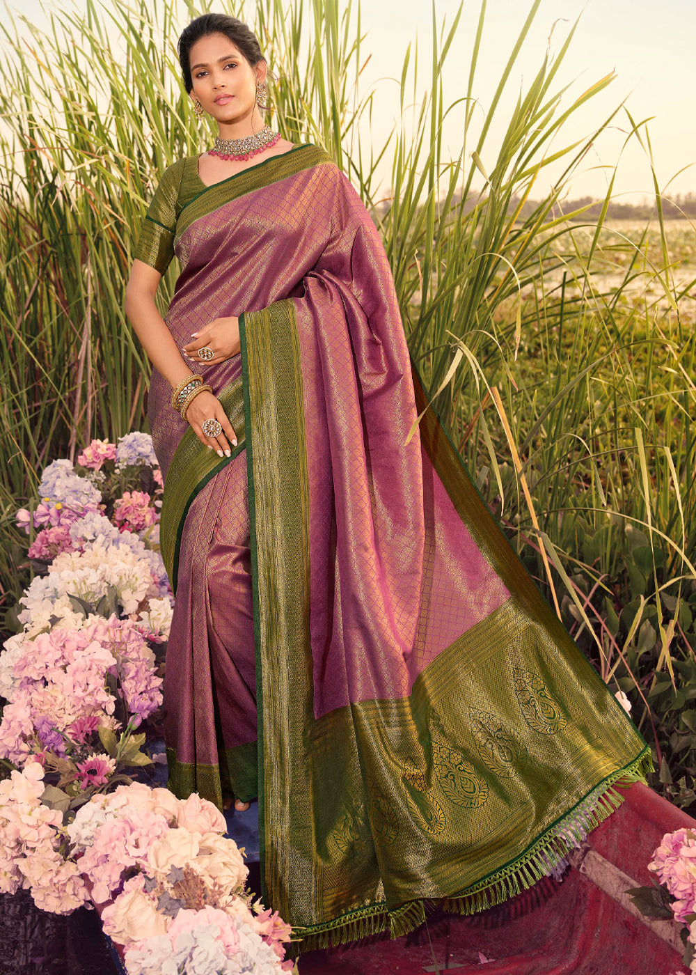 Green & Purple Soft Cotton Silk Patola Saree With Printed Work – Bahuji -  Online Fashion & Lifestyle Store